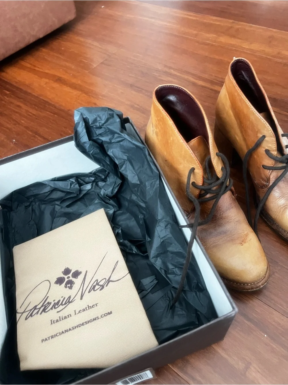 Patricia Nash Tan and Black Leather Ankle Boots